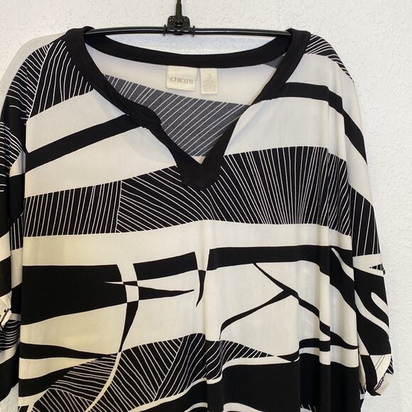 Chico’s Tropical Print Short Sleeve Blouse EUC Sz 16 Stretch Abstract Polyester - Picture 3 of 13